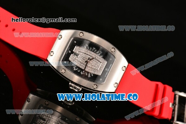 Richard Mille RM007 Miyota 6T51 Automatic Steel Case with Diamonds Dial and Red Rubber Strap - Click Image to Close